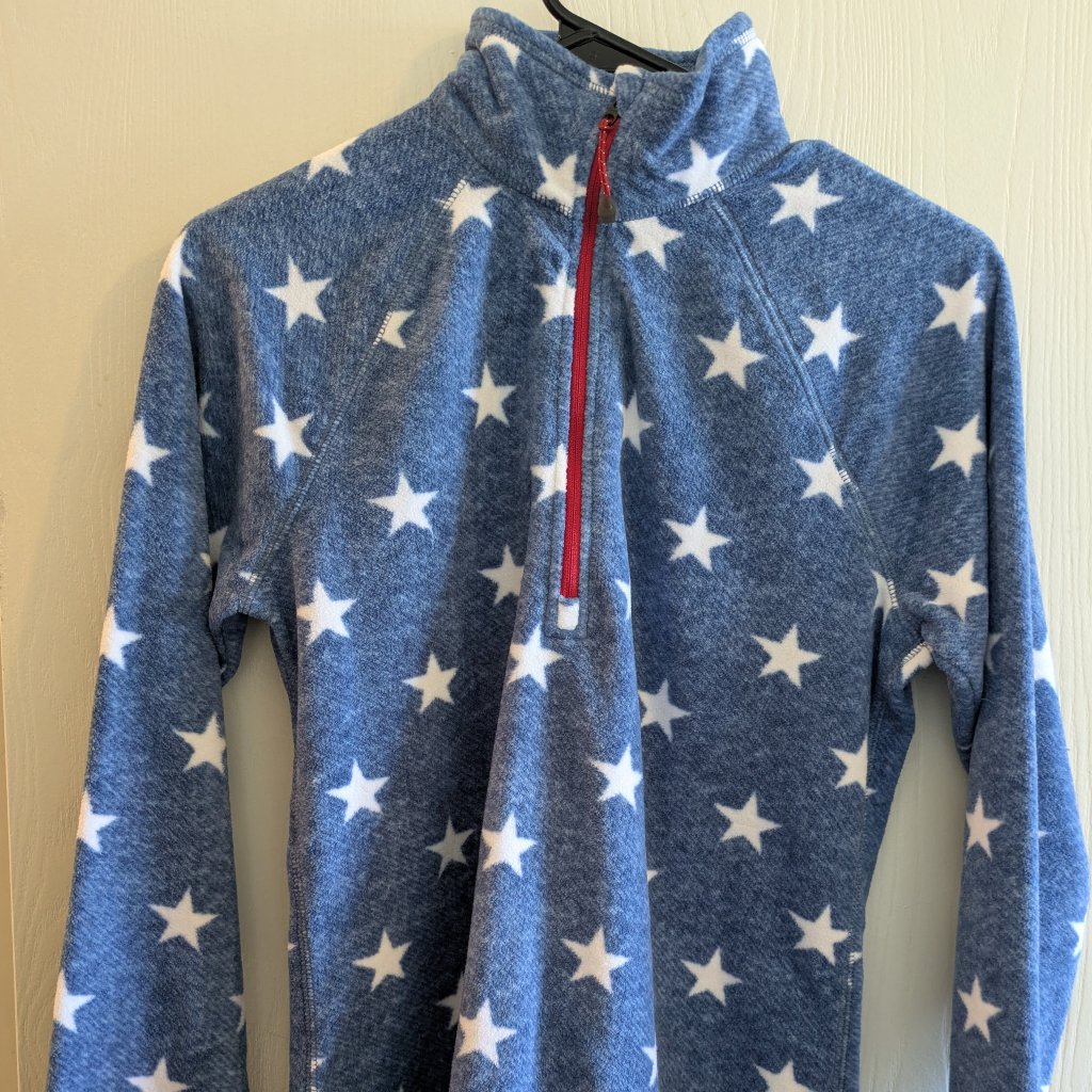 Eddie Bauer Womens Star Pattern Red White Blue Fleece Quarter Zip Sweater Size S